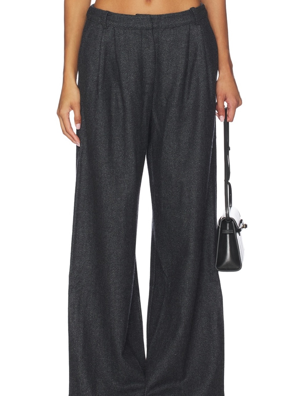 High-Rise Wide-Leg Pleated Pants in Charcoal